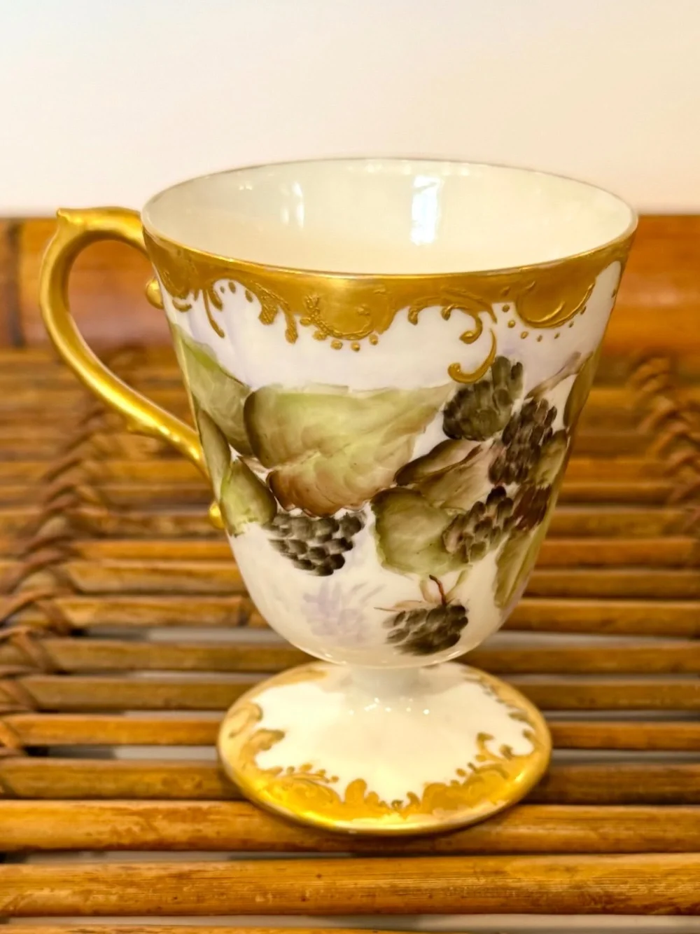 Vintage Hand Painted Porcelain 2-Pc Set Monogram Plate & Footed Berry Teacup